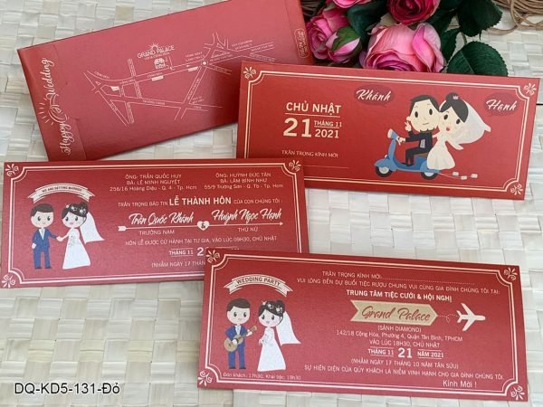 Thiệp cưới KTS chibi siêu cute DQ-KD5-131 - Đỏ