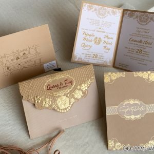 Thiệp cưới đẹp đơn giản DQ-2221 - Vàng lợt