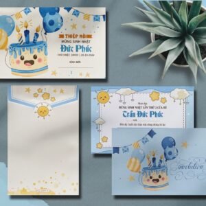 Thiệp thôi nôi, sinh nhật cho bé siêu cute DQ-2051 mã X