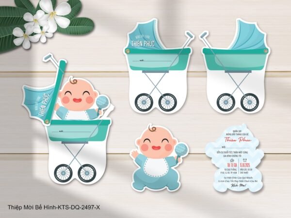 Thiệp thôi nôi, sinh nhật bế hình in KTS KTS-DQ-2497-X